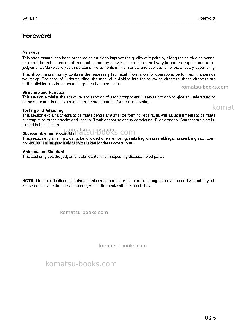 Komatsu wa270-3deu-active Repair & maintenance cover Page 5 Komatsu wa270-3deu-active Repair & maintenance cover Page 5