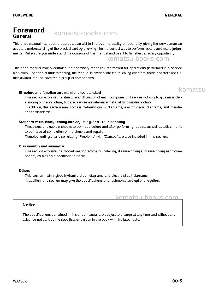 Komatsu wa430-6deu Repair & maintenance cover Page 5