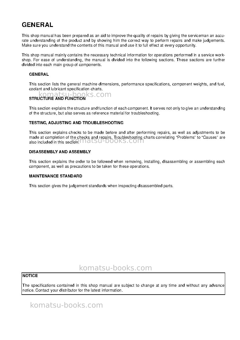 Komatsu pw160-7deu Repair & maintenance cover Page 5 Komatsu pw160-7deu Repair & maintenance cover Page 5