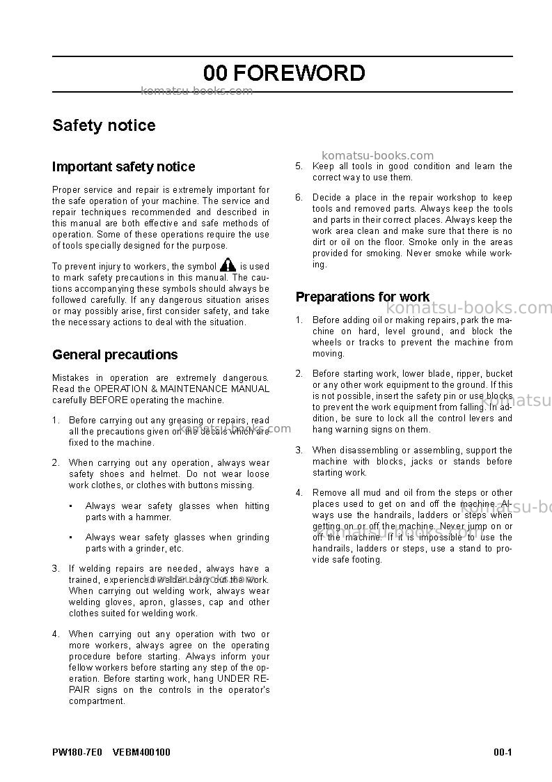 Komatsu pw180-7deu-e0 Repair & maintenance cover Page 5
