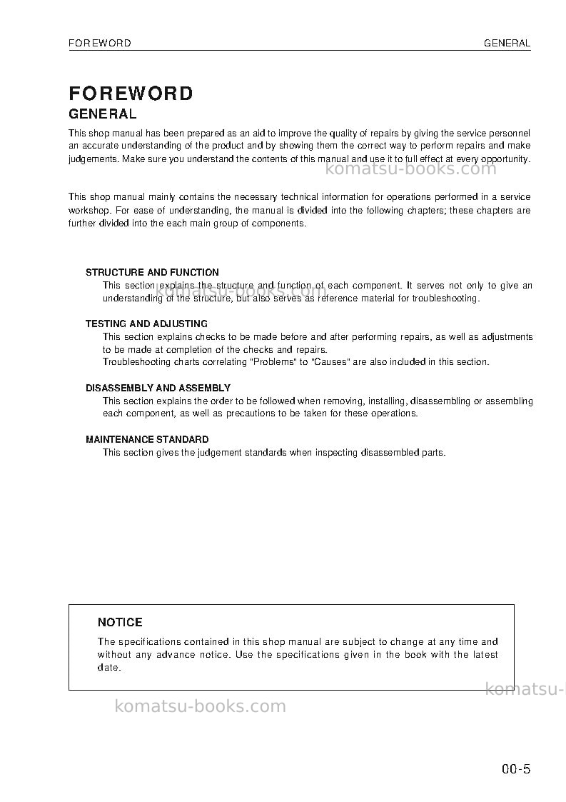 Komatsu wa320-3deu Repair & maintenance cover Page 5 Komatsu wa320-3deu Repair & maintenance cover Page 5