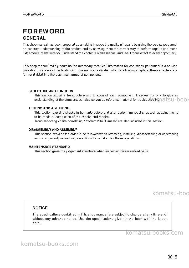 Komatsu wa420-3deu Repair & maintenance cover Page 5 Komatsu wa420-3deu Repair & maintenance cover Page 5