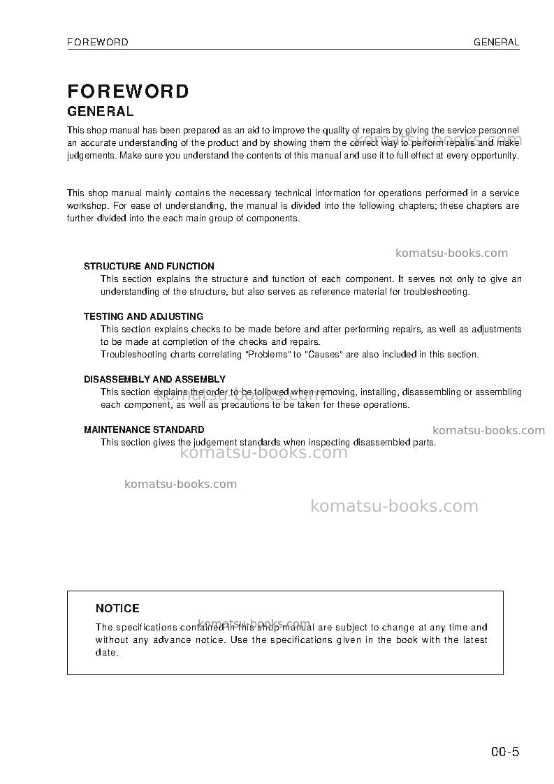 Komatsu wa470-3deu Repair & maintenance cover Page 5 Komatsu wa470-3deu Repair & maintenance cover Page 5
