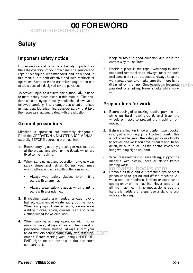 Komatsu pw148-8deu Repair & maintenance cover Page 5 Komatsu pw148-8deu Repair & maintenance cover Page 5
