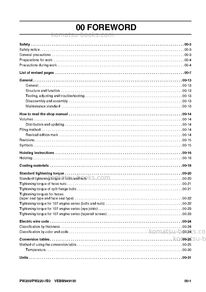 Komatsu pw220-7deu-tier 3 Repair & maintenance cover Page 5