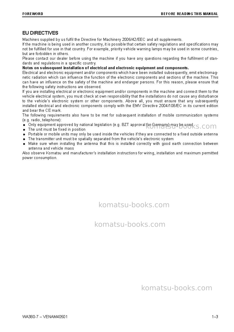 Komatsu wa380-7deu Operation manual cover Page 5 Komatsu wa380-7deu Operation manual cover Page 5