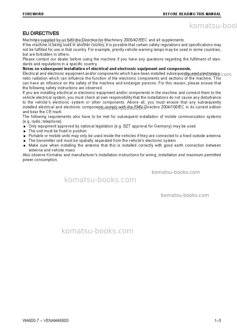 Komatsu wa500-7deu Operation manual cover Page 5 Komatsu wa500-7deu Operation manual cover Page 5