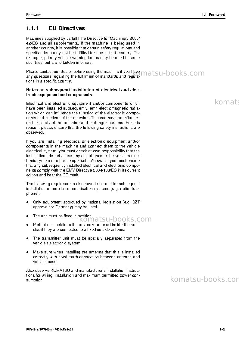Komatsu pw148-8deu Operation manual cover Page 5 Komatsu pw148-8deu Operation manual cover Page 5