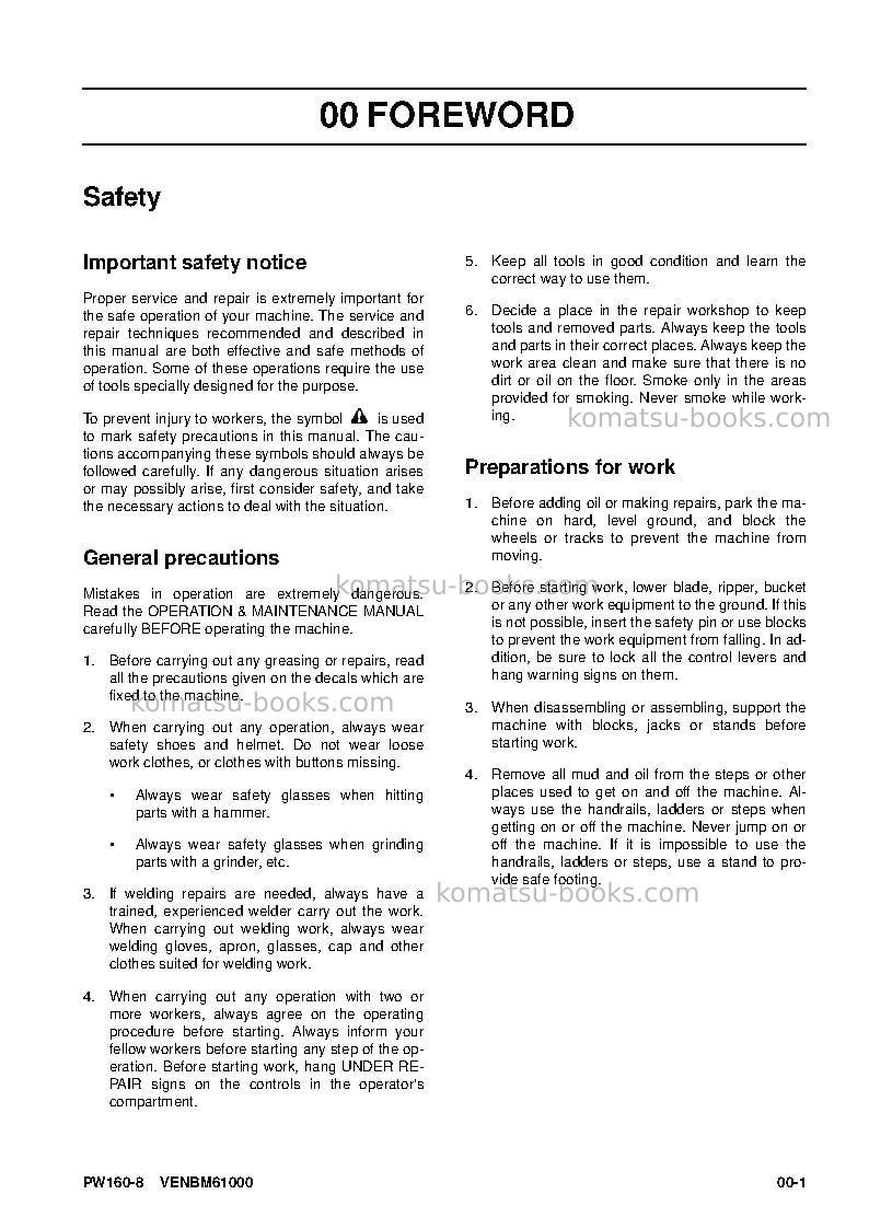 Komatsu pw160-8deu Repair & maintenance cover Page 5 Komatsu pw160-8deu Repair & maintenance cover Page 5