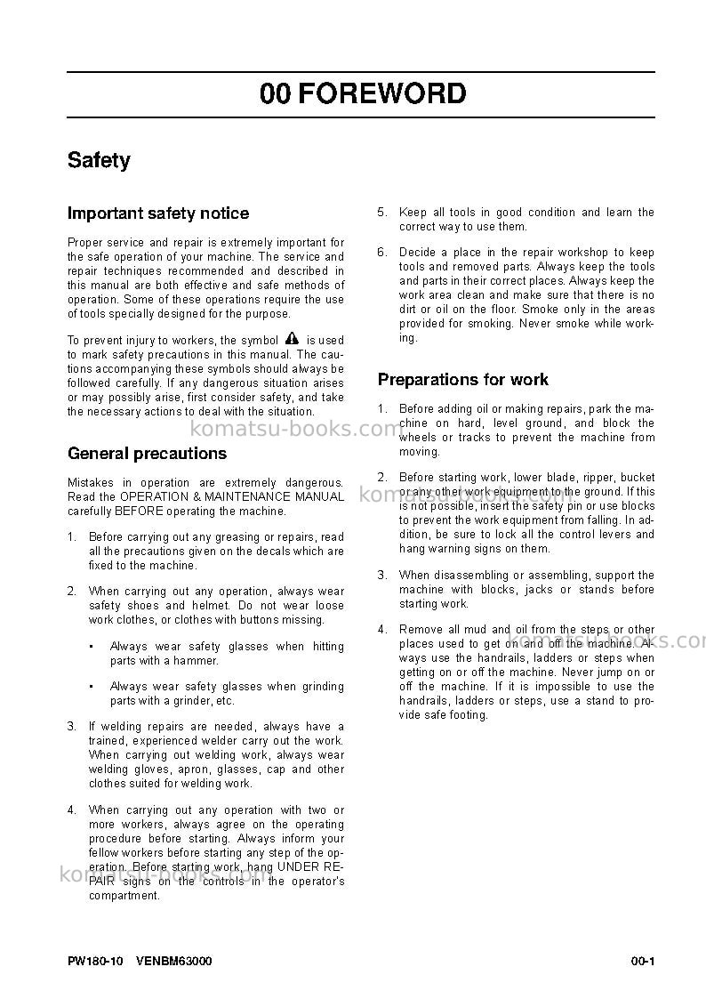 Komatsu pw180-10deu Repair & maintenance cover Page 5