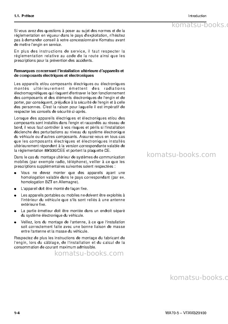 Komatsu wa70-5deu Manuel d'utilisation couverture Page 5