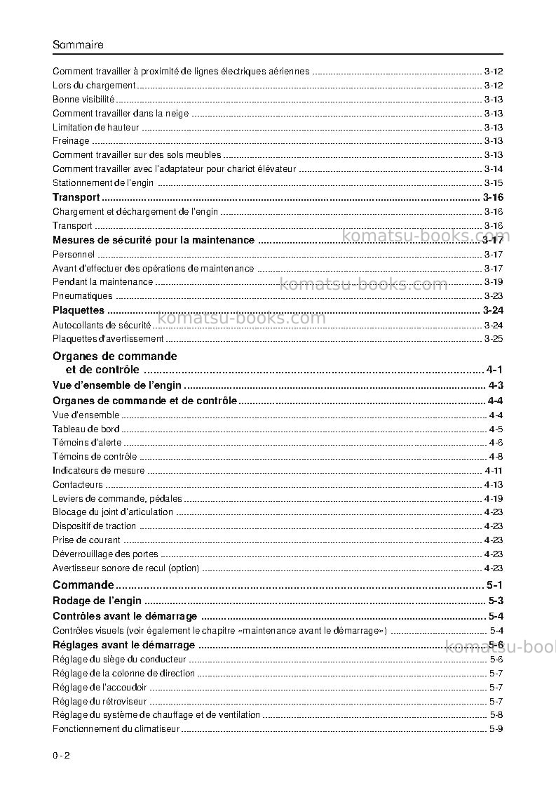 Komatsu wa95-3deu-h Manuel d'utilisation couverture Page 5 Komatsu wa95-3deu-h Manuel d'utilisation couverture Page 5