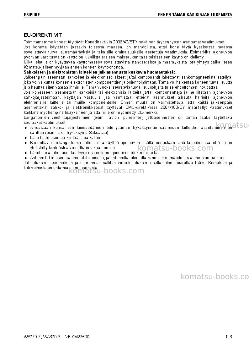 Komatsu wa320-7deu Operation manual cover Page 5 Komatsu wa320-7deu Operation manual cover Page 5