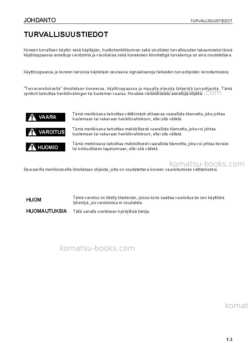 Komatsu hd325-7deu Operation manual cover Page 5
