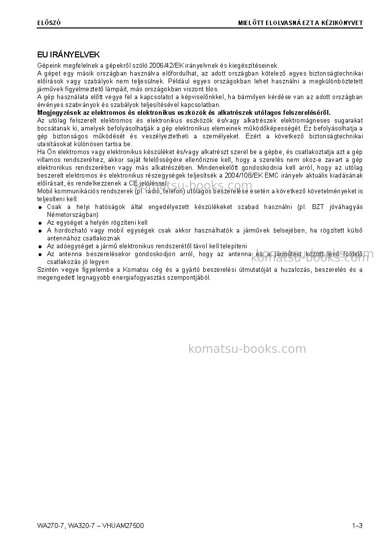 Komatsu wa320-7deu Operation manual cover Page 5 Komatsu wa320-7deu Operation manual cover Page 5