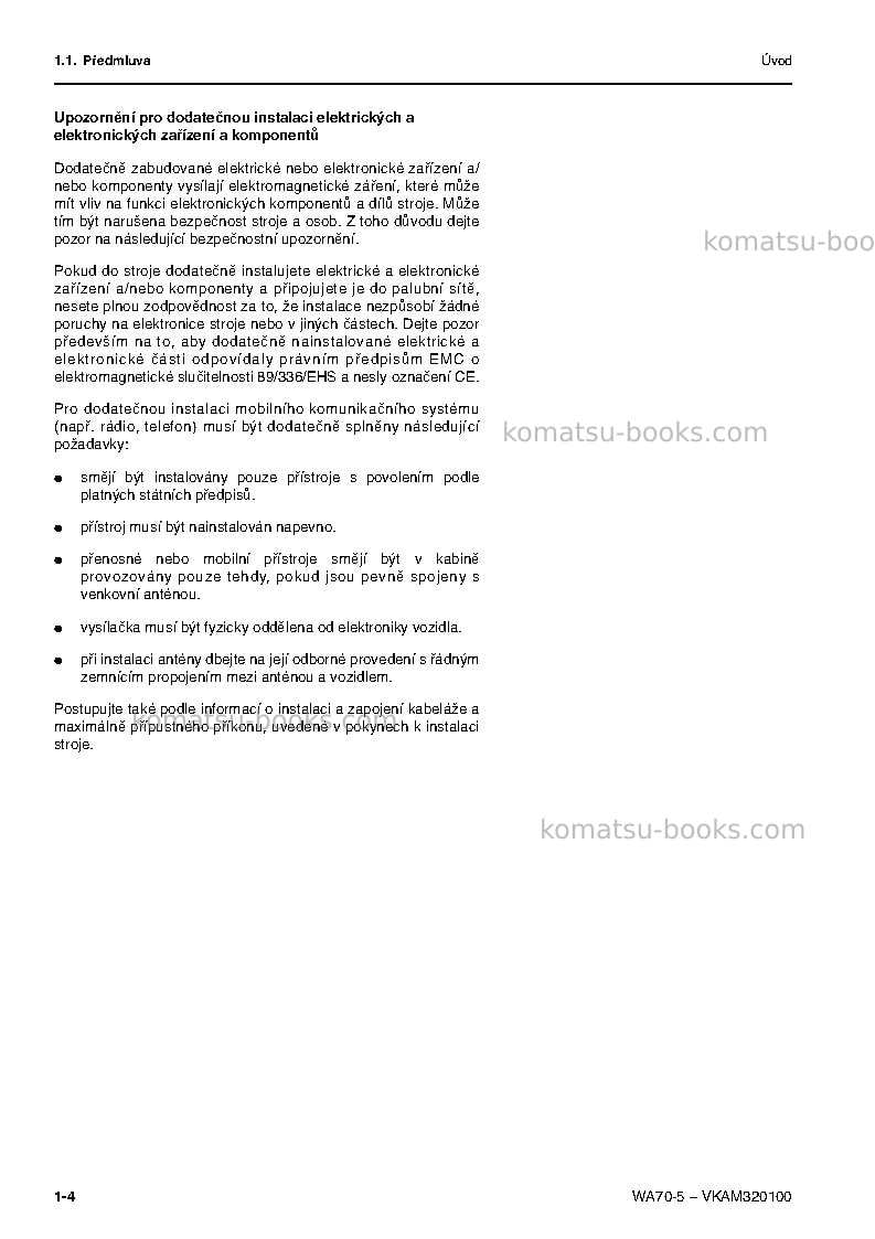 Komatsu wa70-5deu Provozní manuál obálka Strana 5 Komatsu wa70-5deu Provozní manuál obálka Strana 5