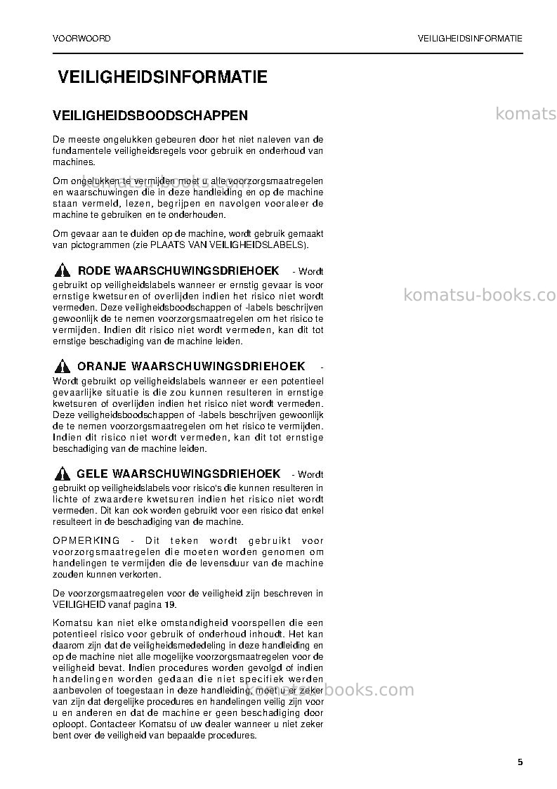 Komatsu pw160-7deu Operation manual cover Page 5