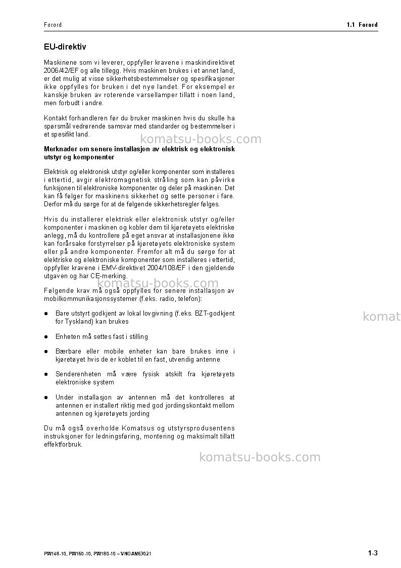 Komatsu pw160-10deu Operation manual cover Page 5 Komatsu pw160-10deu Operation manual cover Page 5