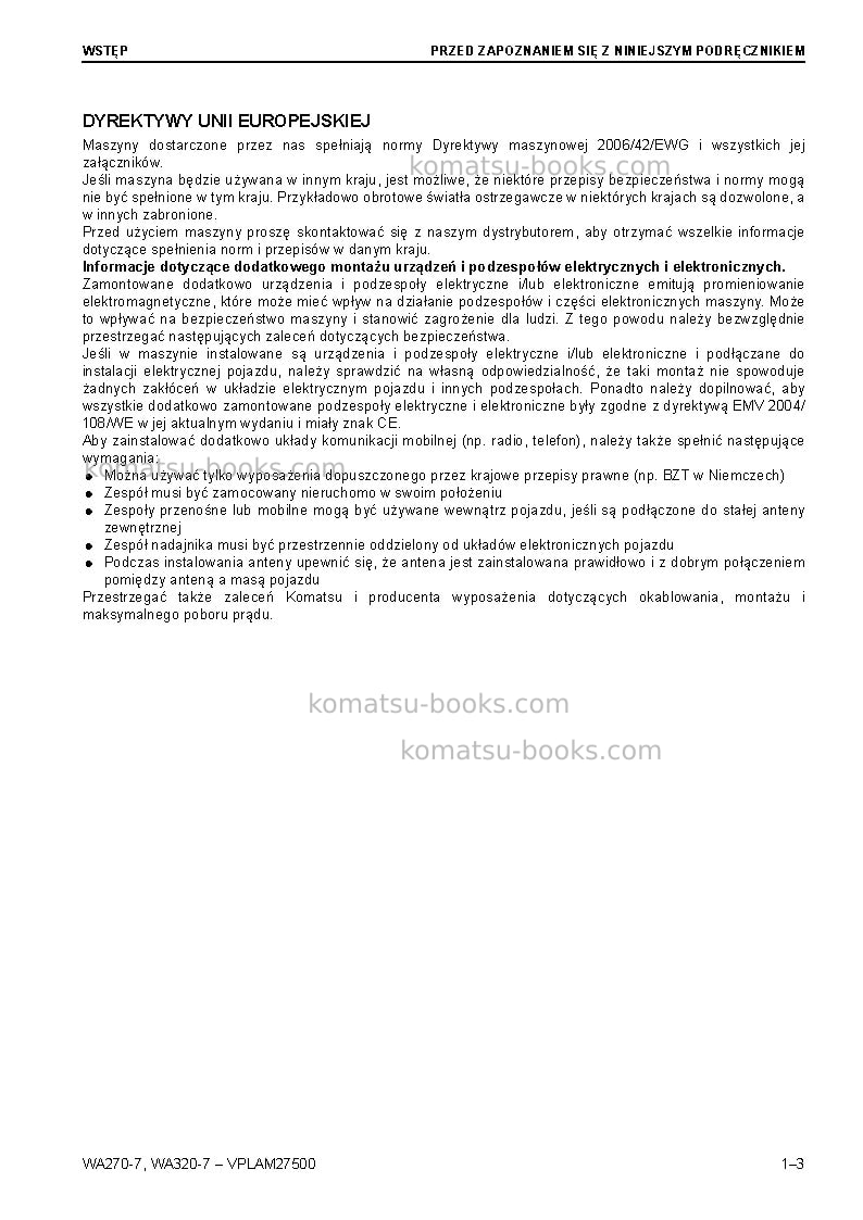 Komatsu wa270-7deu Instrukcja obsługi okładka Strona 5