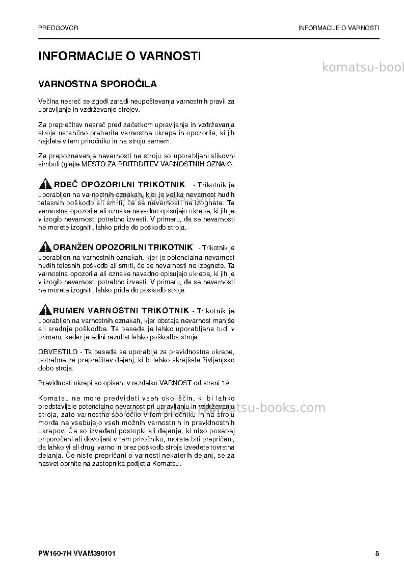 Komatsu pw160-7deu Operation manual cover Page 5 Komatsu pw160-7deu Operation manual cover Page 5