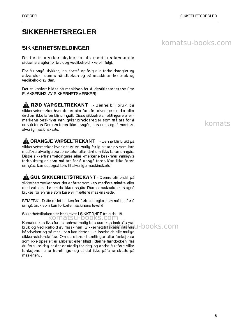 Komatsu pw160-7deu Operation manual cover Page 5