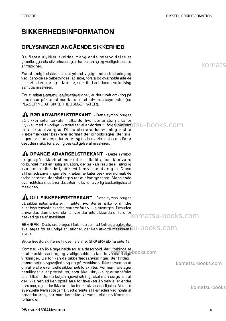 Komatsu pw160-7deu Operation manual cover Page 5 Komatsu pw160-7deu Operation manual cover Page 5