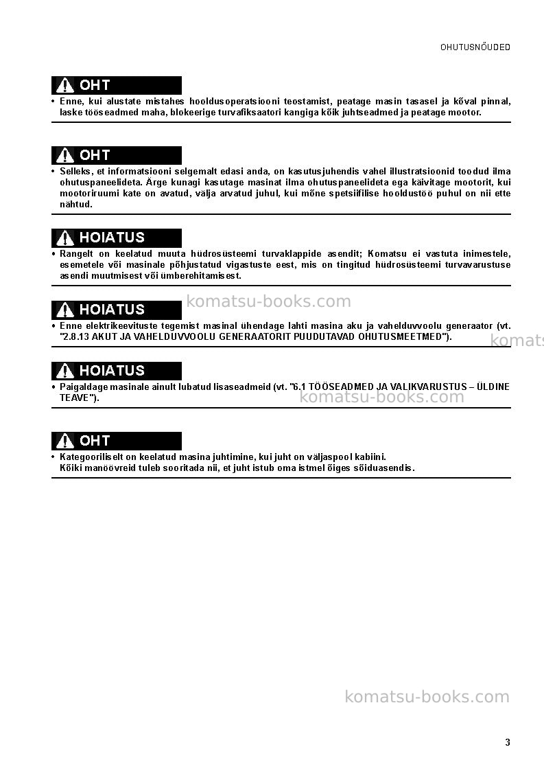 Komatsu pc27mr-2ita-wa canopy spec. Operation manual cover Page 5 Komatsu pc27mr-2ita-wa canopy spec. Operation manual cover Page 5