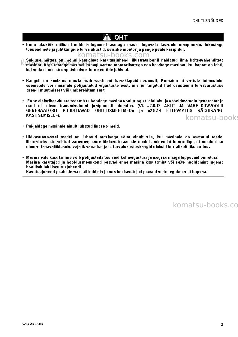 Komatsu wh609-1ita-tier 3 Operation manual cover Page 5 Komatsu wh609-1ita-tier 3 Operation manual cover Page 5