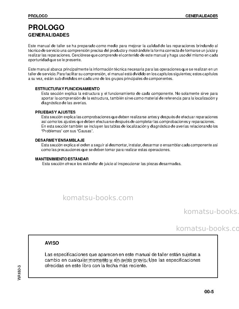 Komatsu wa180-3jpn Reparación y mantenimiento cover Page 5