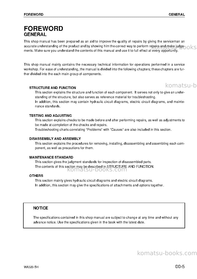 Komatsu wa320-5deu-h Repair & maintenance cover Page 5