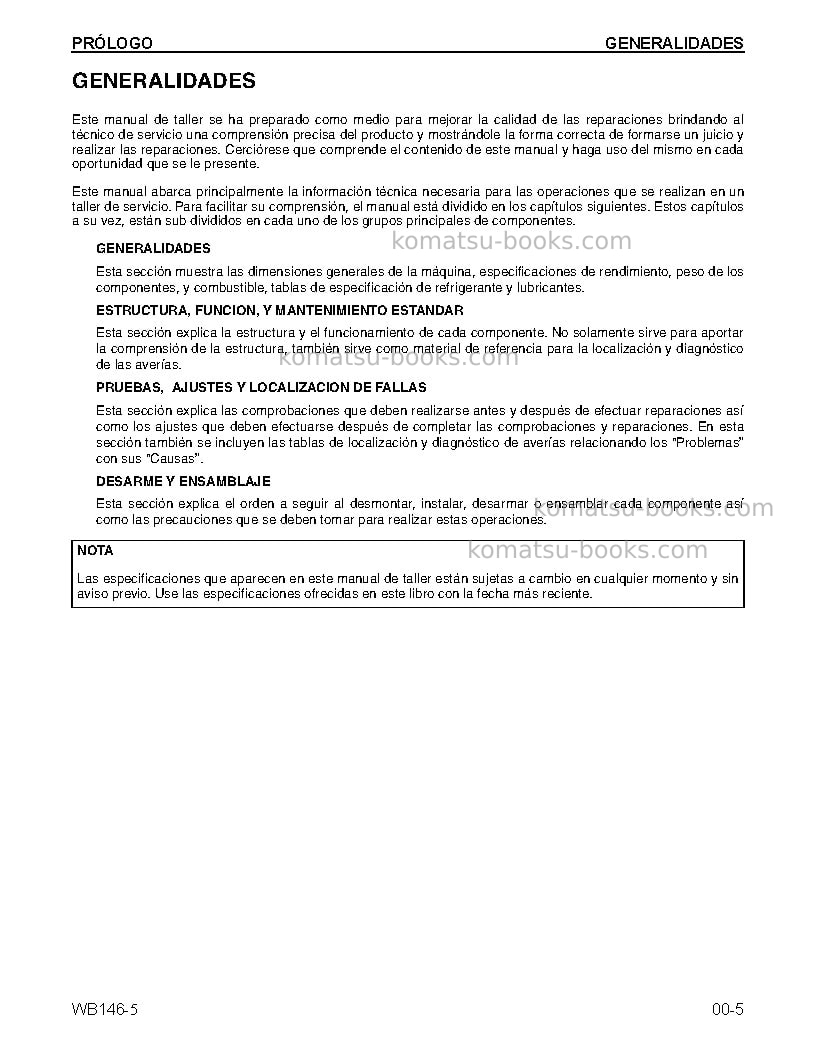 Komatsu wb146-5usa Reparación y mantenimiento cover Page 5