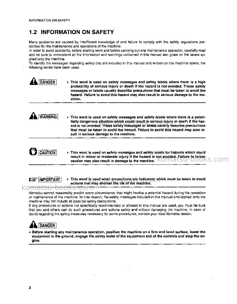 Komatsu pc75r-2ita Operation manual cover Page 5 Komatsu pc75r-2ita Operation manual cover Page 5