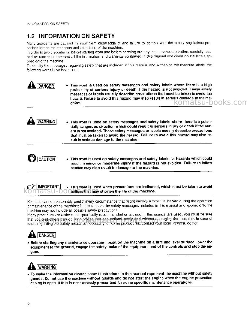 Komatsu pc95r-2ita Operation manual cover Page 5 Komatsu pc95r-2ita Operation manual cover Page 5