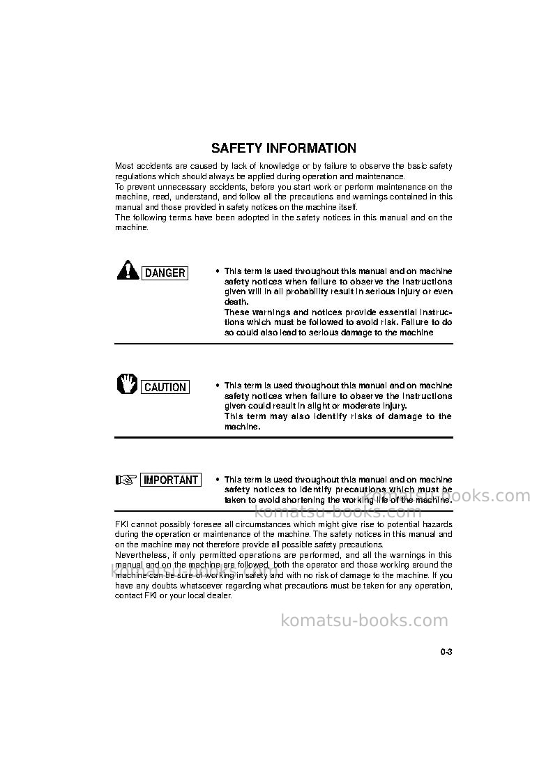 Komatsu pc95-1ita Operation manual cover Page 5 Komatsu pc95-1ita Operation manual cover Page 5