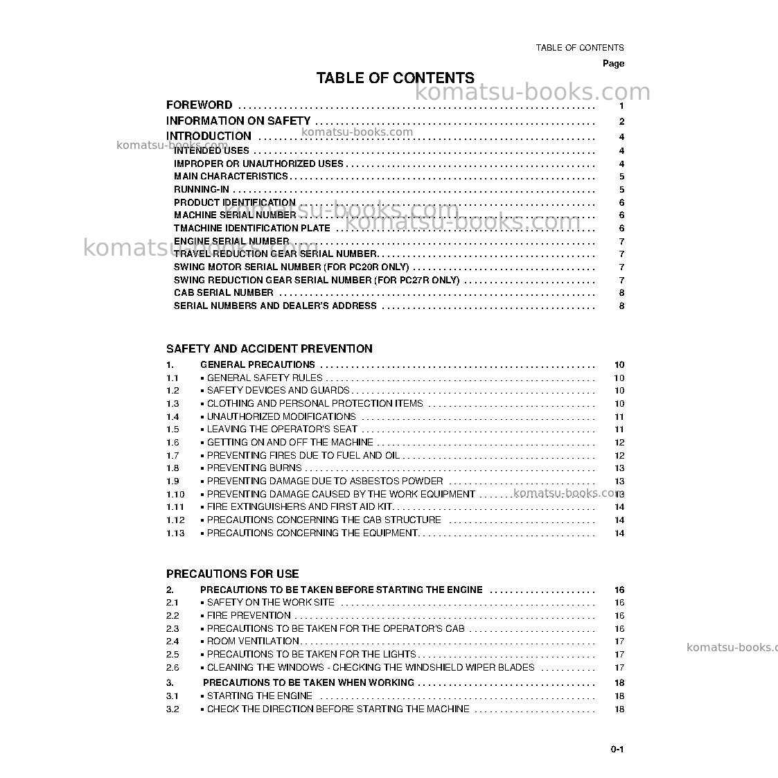 Komatsu pc20r-8ita Operation manual cover Page 5