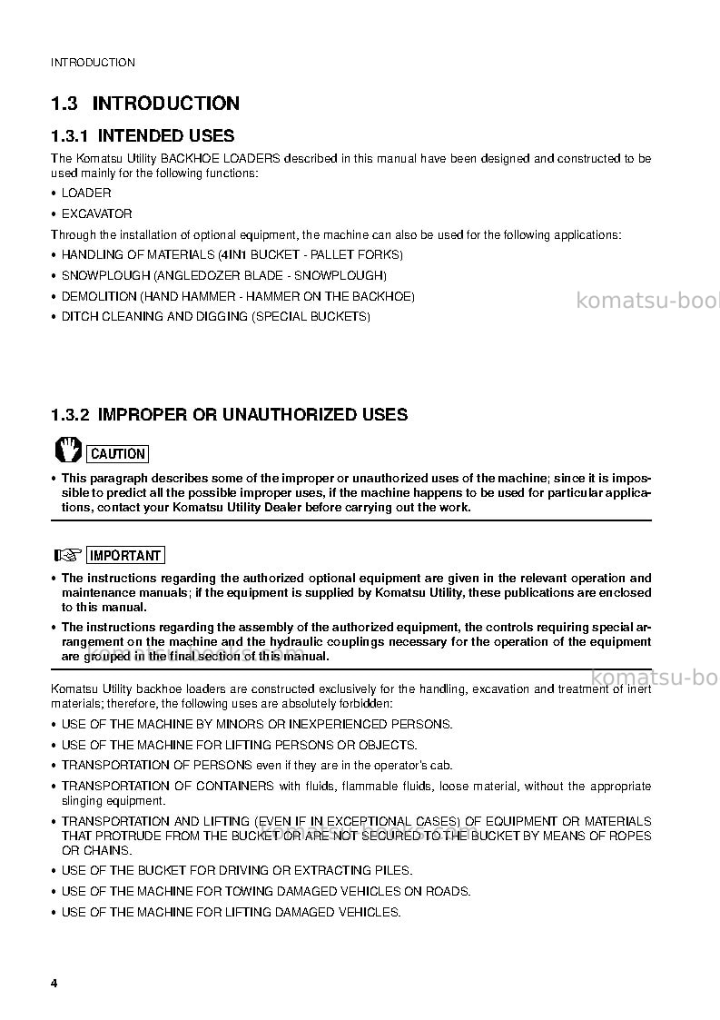 Komatsu wb97r-2ita Operation manual cover Page 5 Komatsu wb97r-2ita Operation manual cover Page 5
