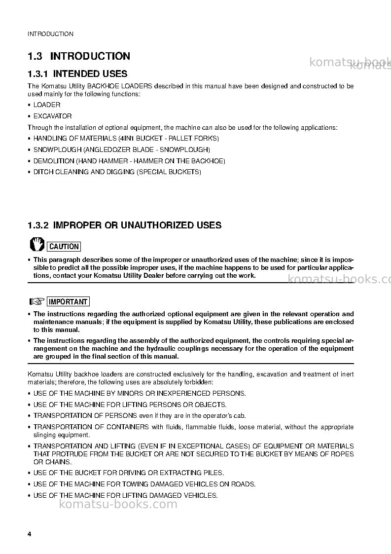 Komatsu wb93r-2ita Operation manual cover Page 5 Komatsu wb93r-2ita Operation manual cover Page 5