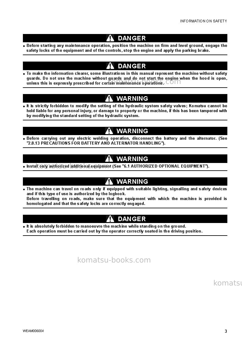 Komatsu wb93r-5ita Operation manual cover Page 5 Komatsu wb93r-5ita Operation manual cover Page 5