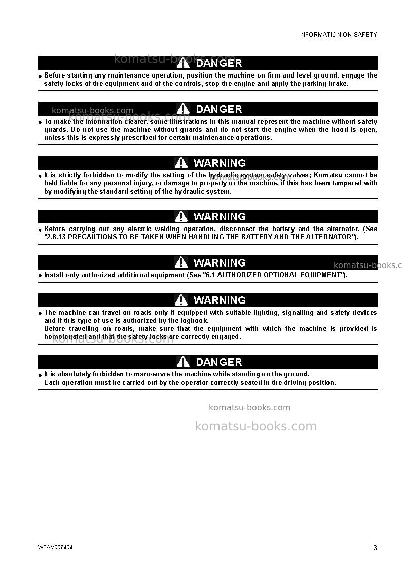 Komatsu wb97r-5ita Operation manual cover Page 5 Komatsu wb97r-5ita Operation manual cover Page 5