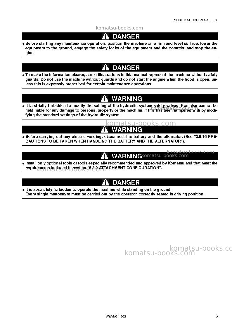 Komatsu pc30mr-3jpn-for cab Operation manual cover Page 5 Komatsu pc30mr-3jpn-for cab Operation manual cover Page 5