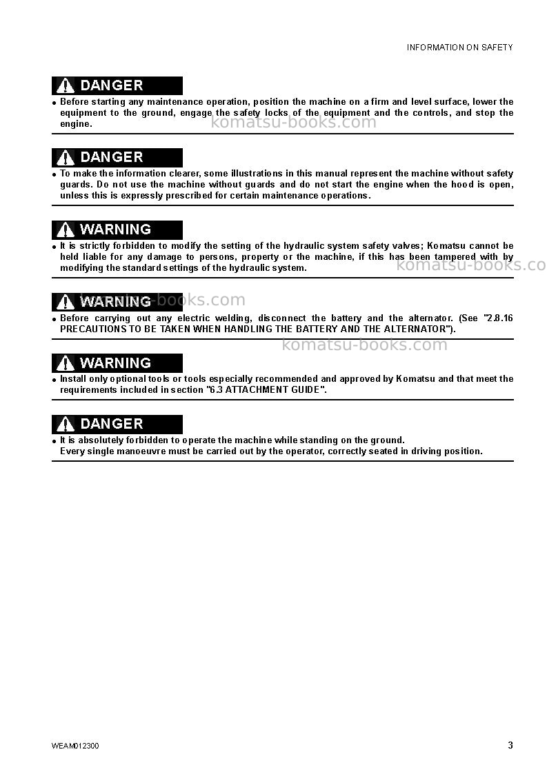 Komatsu pc14r-3ita Operation manual cover Page 5 Komatsu pc14r-3ita Operation manual cover Page 5