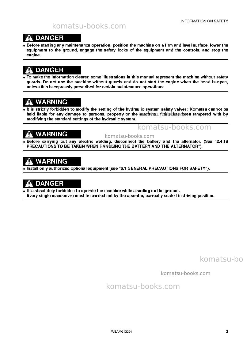 Komatsu pc78us-8jpn-for eu Operation manual cover Page 5 Komatsu pc78us-8jpn-for eu Operation manual cover Page 5