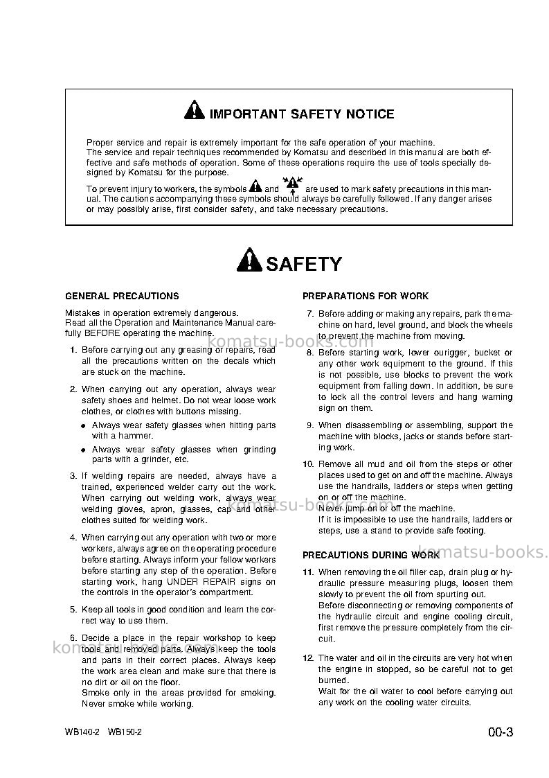 Komatsu wb140-2ita Repair & maintenance cover Page 5