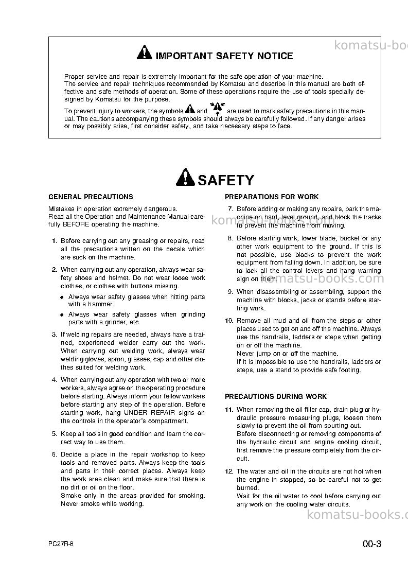 Komatsu pc27r-8jpn Repair & maintenance cover Page 5 Komatsu pc27r-8jpn Repair & maintenance cover Page 5