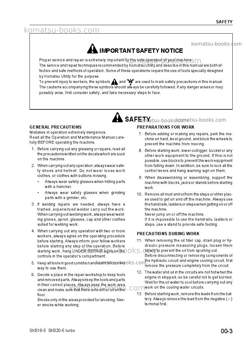 Komatsu sk820-5ita Repair & maintenance cover Page 5