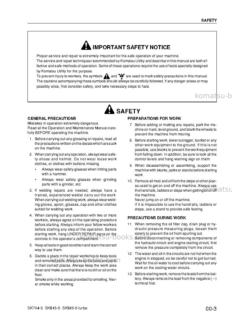 Komatsu sk714-5ita-/ Repair & maintenance cover Page 5 Komatsu sk714-5ita-/ Repair & maintenance cover Page 5