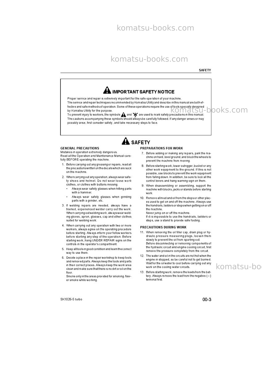 Komatsu sk1026-5ita Repair & maintenance cover Page 5