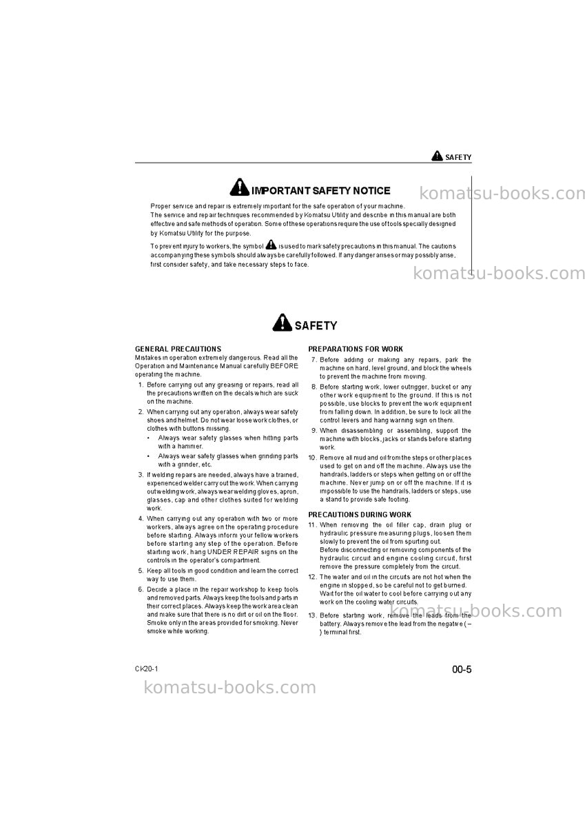 Komatsu ck20-1ita Repair & maintenance cover Page 5