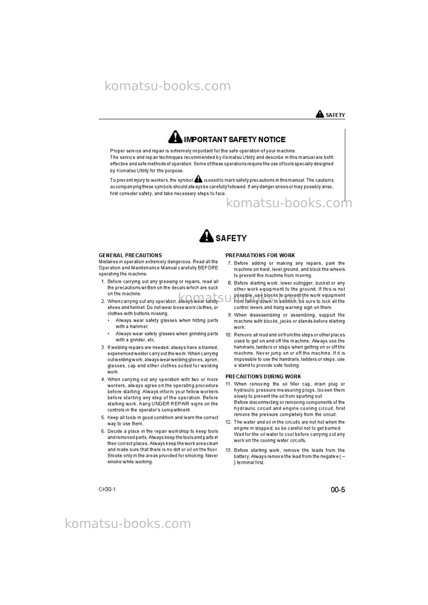 Komatsu ck30-1ita Repair & maintenance cover Page 5