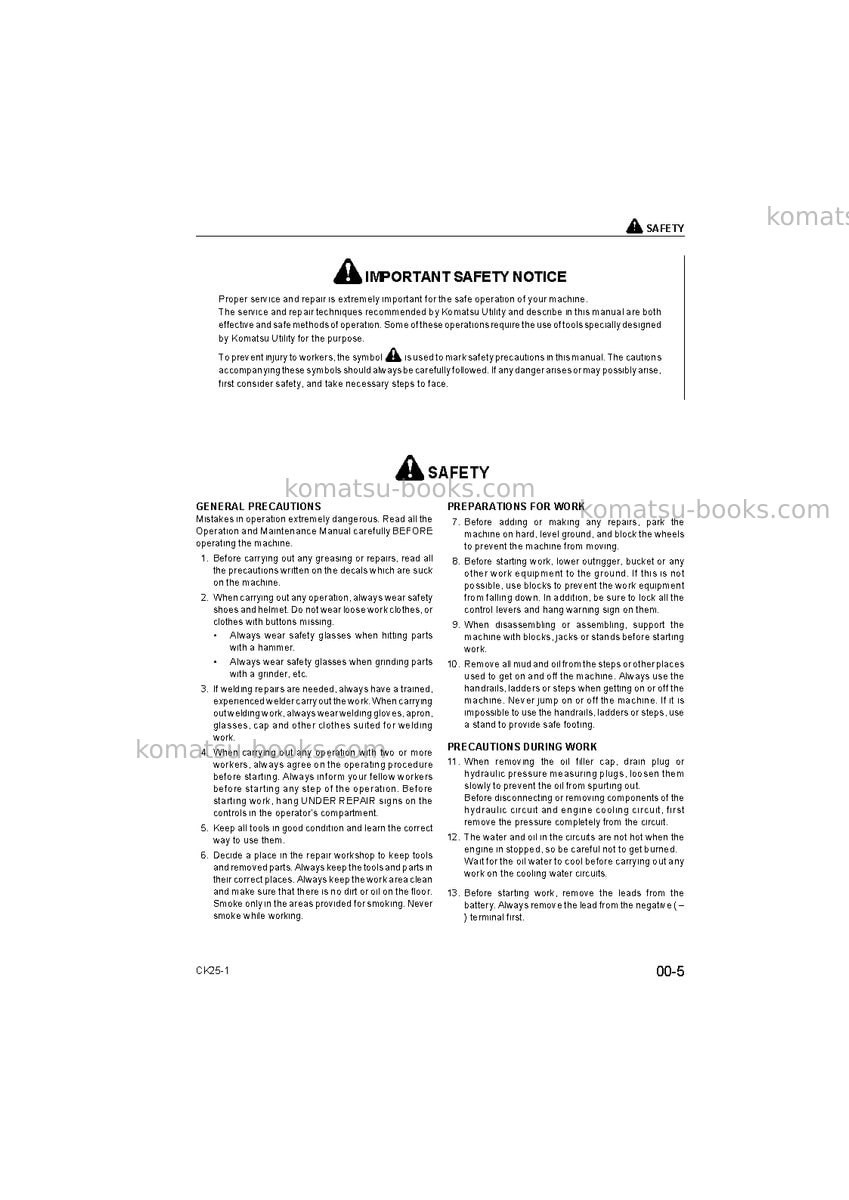Komatsu ck25-1ita Repair & maintenance cover Page 5